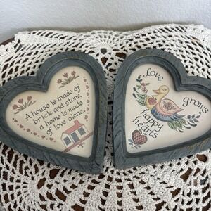 Homco Wall Hanging Hearts 1980 Love Grows Happy Hearts Set Of 2 Cottage Core Vtg